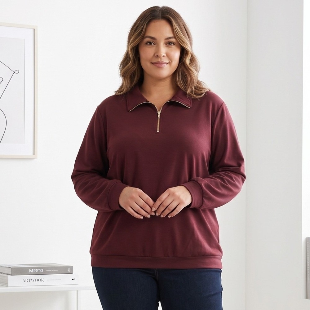 BloomChic Pullover Top Womens 30 Burgundy Collared‎ Quarter Zip Long Sleeve NWT